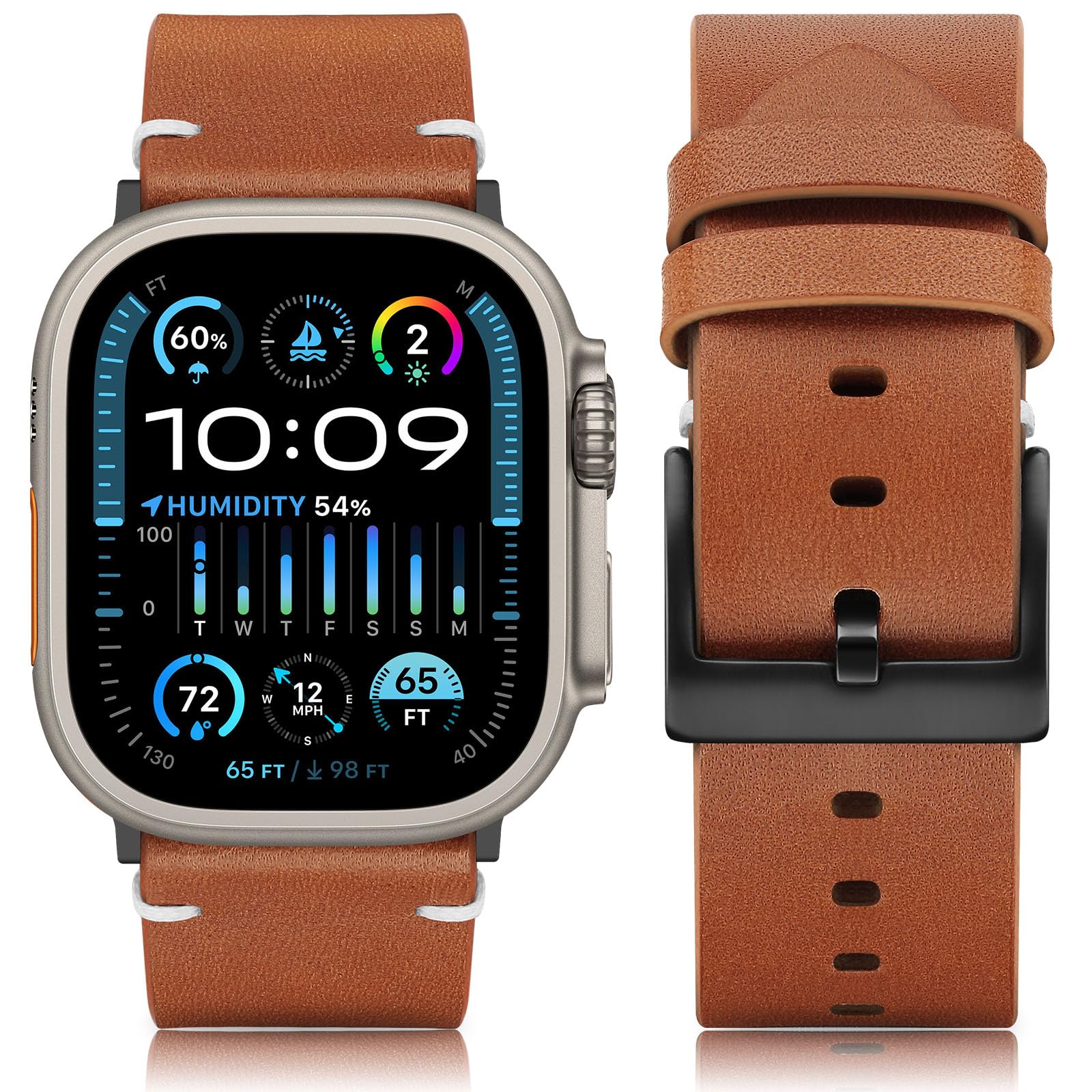 HITZEE Leather Straps Compatible with Apple Watch Strap 49mm 46mm 45mm 44mm 42mm, Handmade Vintage Genuine Leather Band Compatible with Apple Watch Ultra 2 SE2 SE Series 10 9 8 7 6 5 4 3, Brown โ image 1