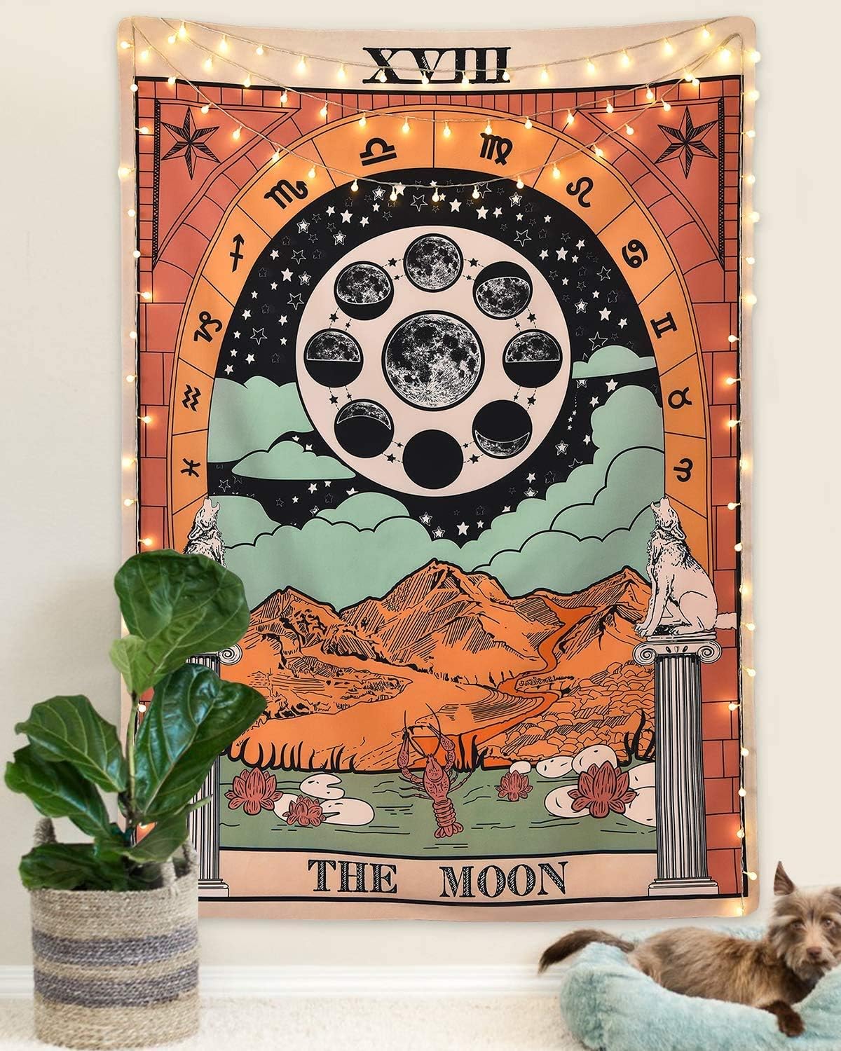 Tarot Tapestry The Moon Tarot Card Tapestry Medieval Europe Mysterious Tapestries with Seamless Nails for Room Home Decor Small: Everything Else