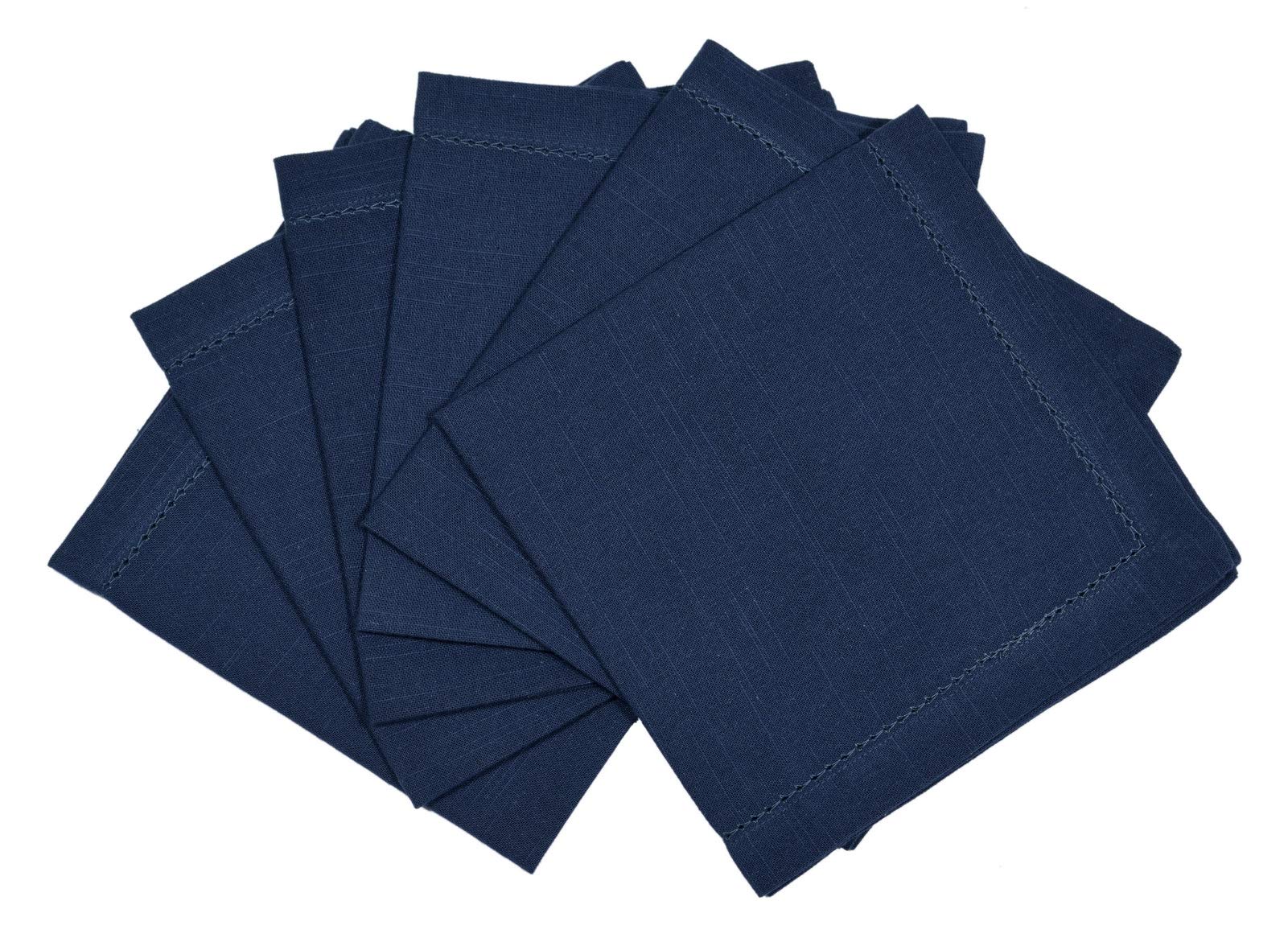 Penguin Home Hemstitched Pure Cotton Washable and Reusable Oversized Kitchen Cloth Napkins 6 Pack, Cloth Napkins for Table Dining, Events, Parties, Lunch - 50 x 50 cm, Solid Navy, Set of 6 (GSM 190)