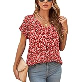QUEZHU Summer Blouses for Women Elegant Casual V Neck Chiffon Blouses Tops Shirts