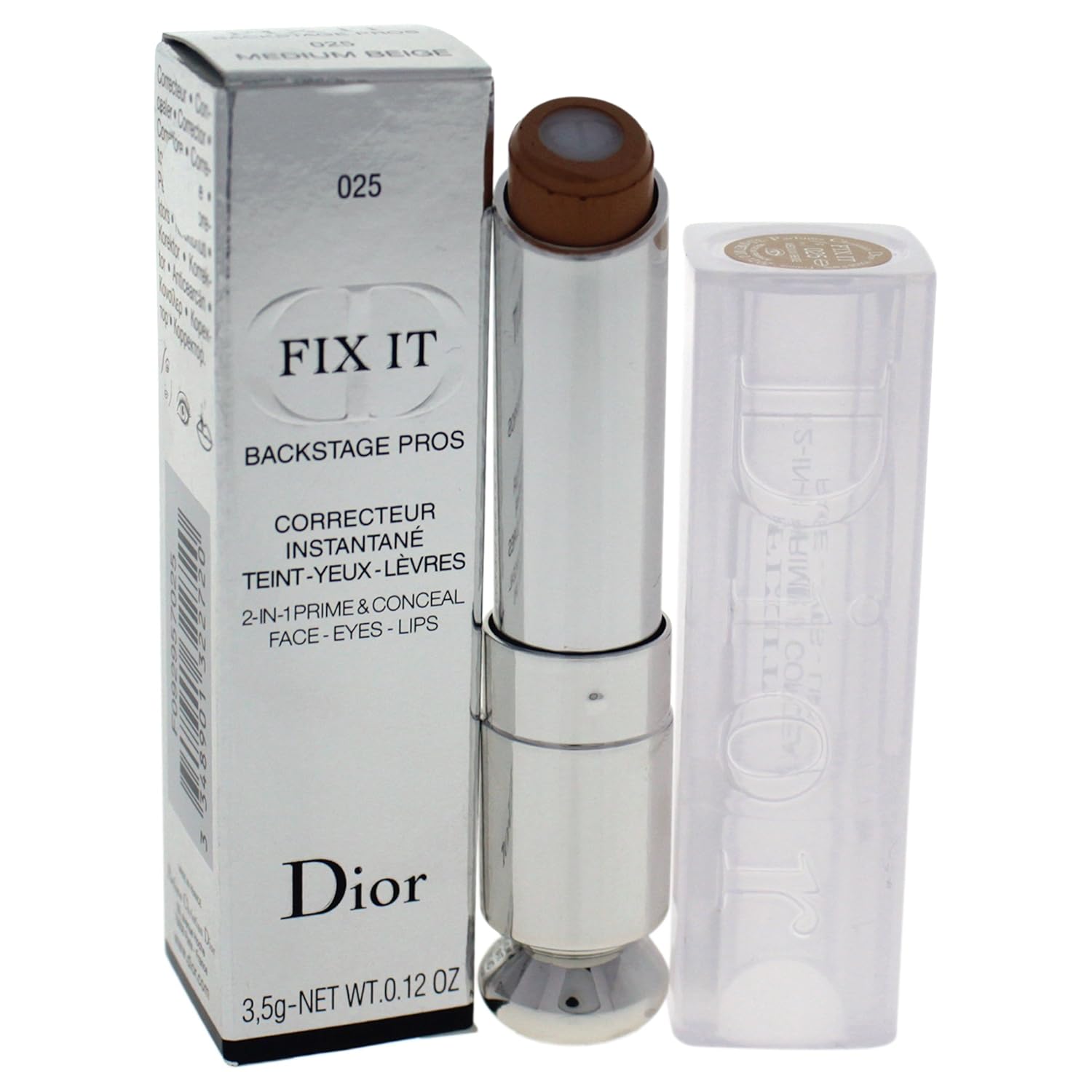 Christian Dior Fix It 2-in-1 Prime and Conceal Face/Eyes/Lips, 025 Medium Beige, 0.12 Ounce