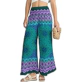 Joob Joob Palazzo Pants for Women - Boho Flare Leg Wide Summer Pant Women - Harem Waist Flowy Bottoms with Pockets