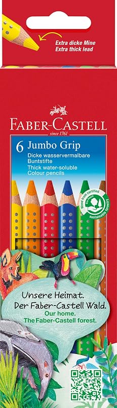 - 6 crayons de couleur Jumbo Grip en étui carton