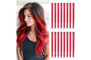 HappClan Red Hair Extensions, 16 Pcs Colorful Clip in Hair Extensions Synthetic, 22 inch Rainbow Hairpieces for Girls Women Kids Favor Gift & Cosplay Dress Up Fashion Party Birthday (Red Hair)