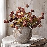 Yinder 8 Pcs 26'' Fall Artificial Peonies Stems, Tan, Light Orange, 8 Pcs | Faux Peony Branch Vintage Silk Flowers for Vase Filler, Home Decor, Rustic Farmhouse Wedding Table Centerpiece DIY Bouquet