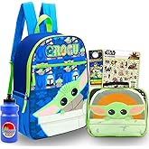 Baby Yoda Backpack with Lunch Box Set - Bundle with 16" Mandalorian Backpack, Star Wars Lunch Bag, Stickers, Water Bottle, More | Baby Yoda School Bag for Boys, Kids