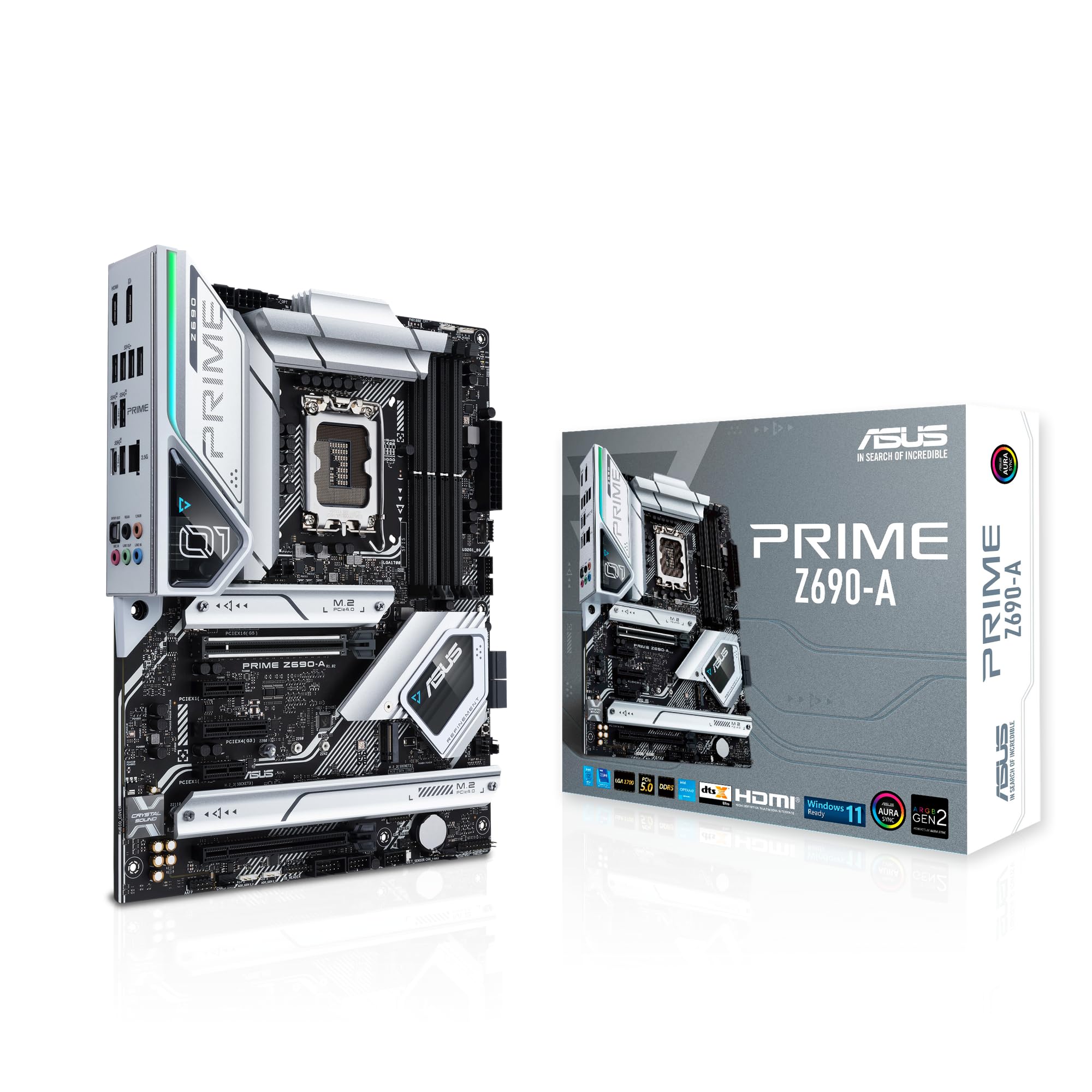 ASUS Prime Z690-A Intel Z690 LGA 1700 ATX Motherboard PCIe 5.0, Four M.2 Slots, 16+1 DrMOS, DDR5, Intel 2.5 Gb LAN, HDMI, DP, USB 3.2 Gen 2x2 Type-C, Front USB 3.2 Gen 2 Type-C, Thunderbolt 4