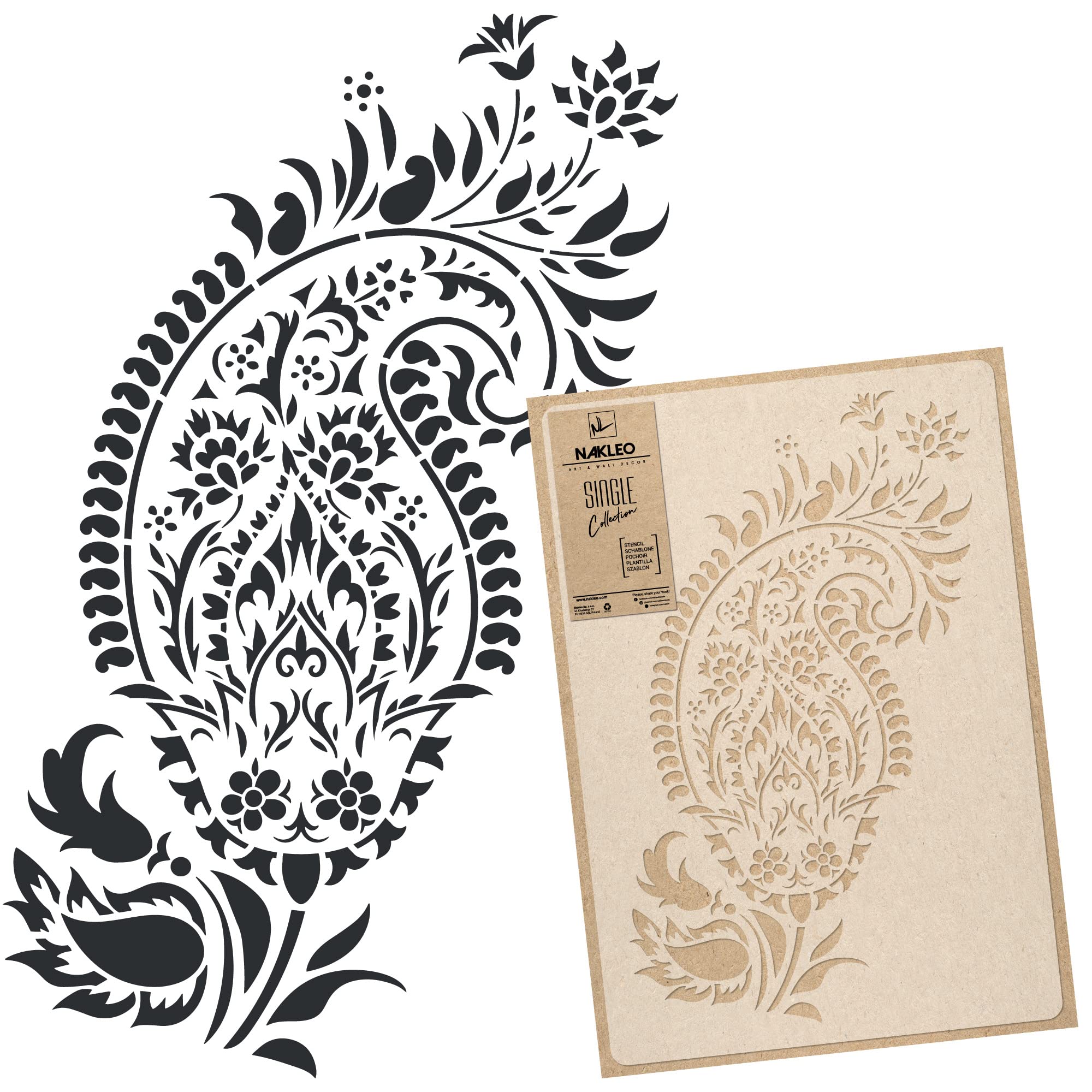 NAKLEO Floral Large Wall Painting Stencil 43x64 cm, Paisley Turkish Oriental Pattern, Reusable Plastic Flower Template, DIY Art and Craft Home Decor, Floor Wood Fabric Furniture