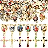 Trnayi 200 Pcs/ 100 Sets Rosary Making Kits Supplies Cross and Center Medal Charm Alloy Picture Religious Charms Crucifix Pendant for DIY Jewelry Making Prayer Bracelet Necklace Earring