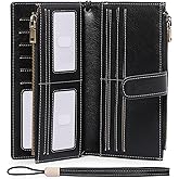 GOIACII Womens Wallets Large Capacity Credit Card Holder Rfid Wallet Women Double Zipper Pocket Leather Bifold Ladies Wristlet Clutch Wallet