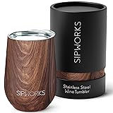 Sipworks Wine Tumbler with Lid - 12 oz Stainless