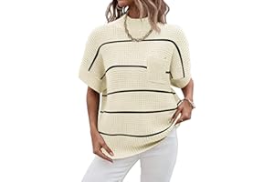 ZEAGOO Women 2025 Sweater Vest Mock Neck Batwing Short Sleeve Oversized Ribbed Knit Tops Fall Pullover Sweater S-XXL