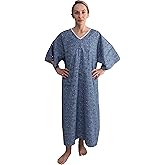 AMU Solutions 3 PK 3XL Hospital Gown – Blue Leaf Print V-Neck Unisex Patient Robe with Steel IV Shoulder Snaps Fits Men to 2XL & Women to 3XL