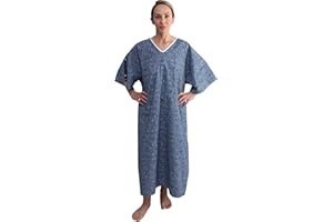 AMU Solutions 3 PK 3XL Hospital Gown – Blue Leaf Print V-Neck Unisex Patient Robe with Steel IV Shoulder Snaps Fits Men to 2X