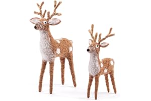 DEMDACO Holly Lodge Spotted Deer Brown, White Lg. 9 Inch, Sm. 7 Inch Felted Wool Festive Holiday Décor, Christmas Decoration Figurine Set of 2
