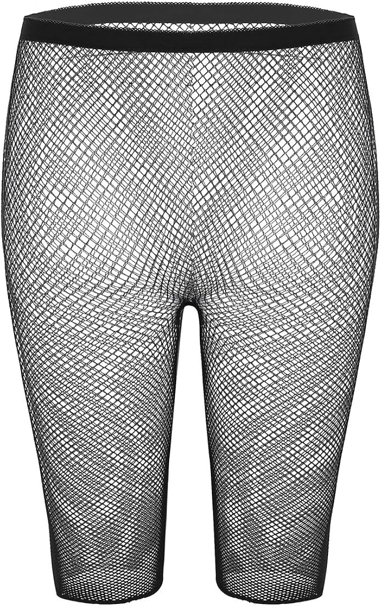 iiniim Womens Sexy Mesh Fishnet Openwork See Through Tights Slim Fit 3/4 Length Legging Shorts Half Hot Pants Black Small Fishnet One Size