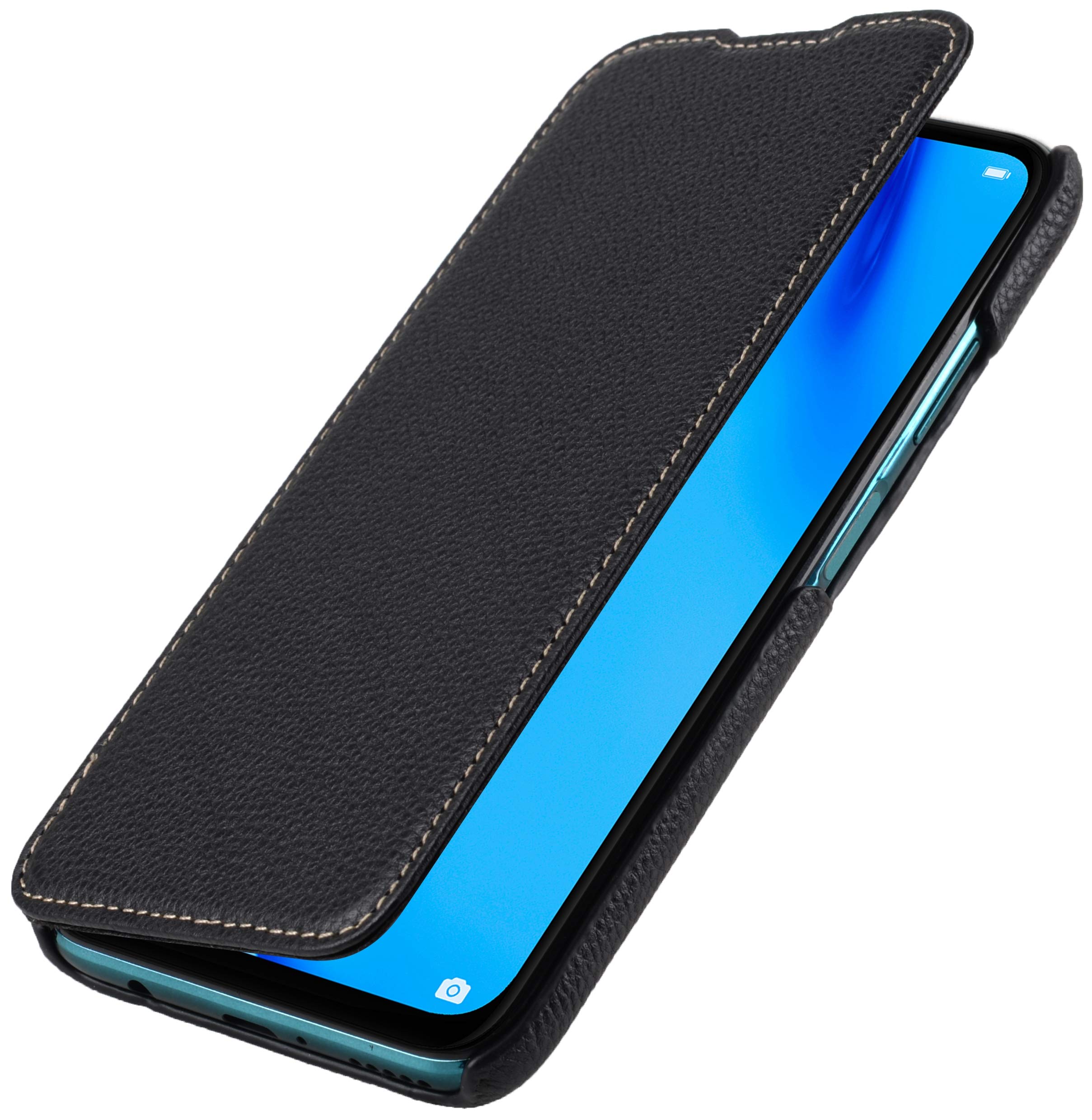 StilGut Book Type Flip Case for Huawei P40 Lite, Genuine Leather Huawei P40 Lite Case, Black