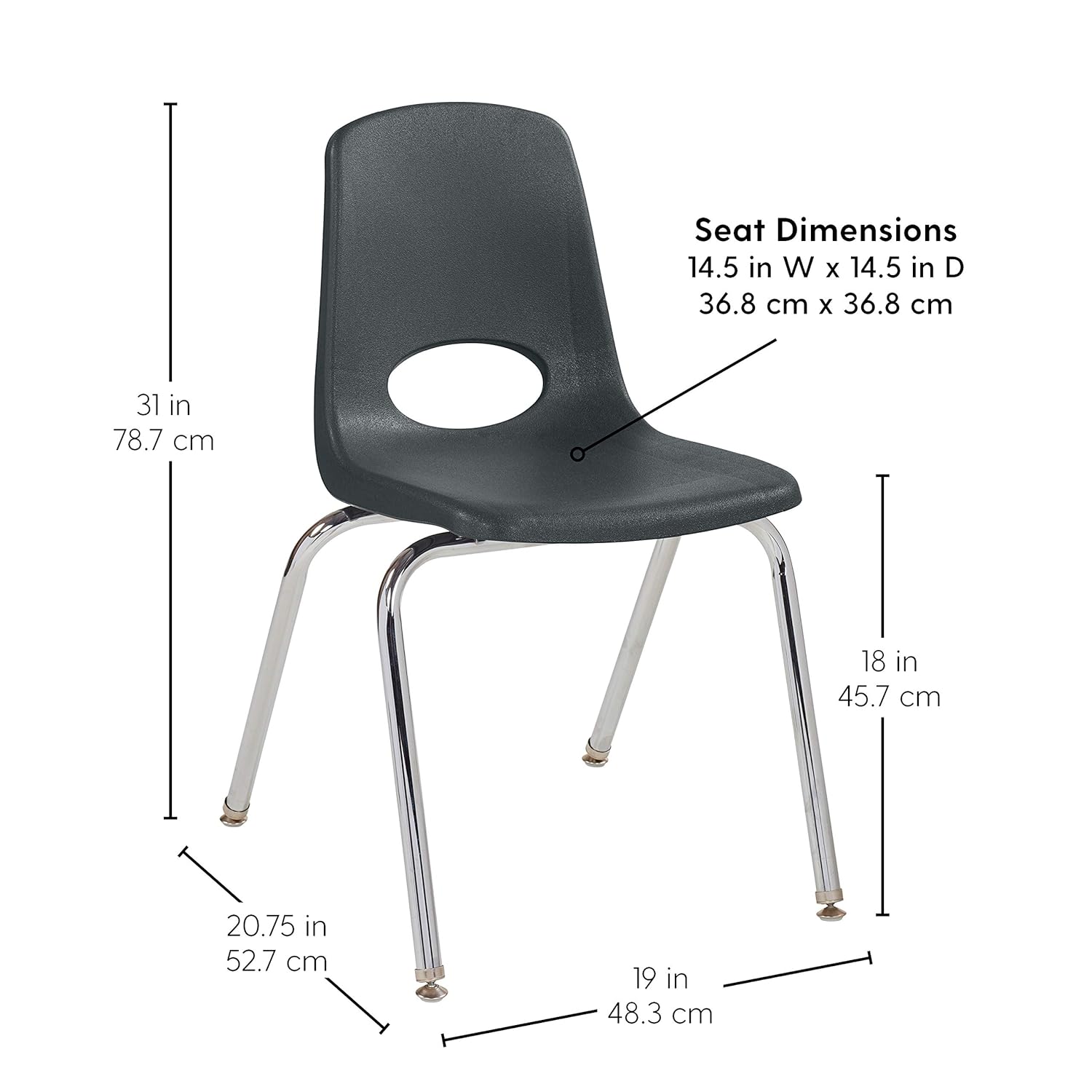 Factory Direct Partners"18"" School Stack Chair, Stacking Student Seat with Chromed Steel Legs and Nylon Swivel Glides; for in-Home Learning, Classroom or Office - Black (4-Pack)": Industrial & Scientific