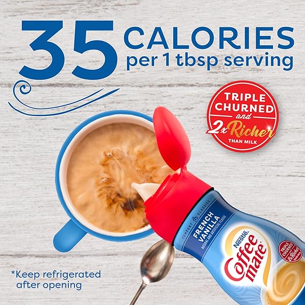 COFFEE MATE FRENCH VANILLA FLAVORED COFFEE CREAMER, SHELF STABLE, NON-DAIRY, GLUTEN-FREE, 6-PACK, 192 TOTAL SERVINGS, 16 FL OZ PER BOTTLE