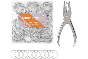NEEWAY 80pcs Loose Leaf Binder Rings 1 Inch, Paper Rings with 1/4 Single Hole Punch, Metal Book Rings for Index Cards, Sliver