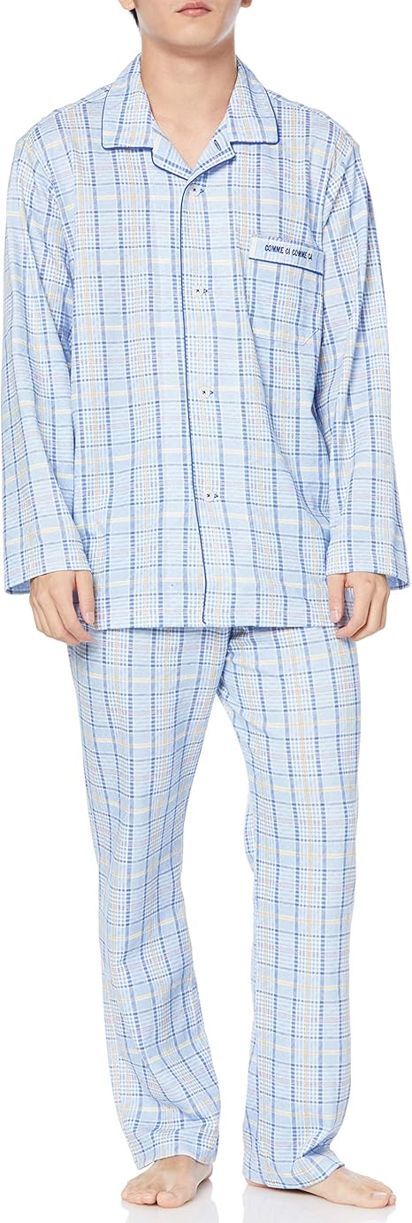 Amazon グンゼ パジャマ コムシコムサ 長袖長パンツ ニットガーゼ 綿100 メンズ ﾌﾞﾙｰ Ll パジャマ 通販
