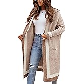 Unilexi Womens Loose Colorful Long Cardigan Sweater Oversized Striped Open Front Hooded with Pockets