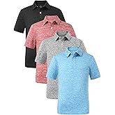 Orrstarry 4 Pack Boys Short Sleeve Polo Shirts Dry Fit Athletic Performance Collared Golf Shirts for Youth