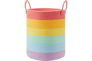 MOJOSCEND Rainbow Baby Girls Kids Hamper Laundry Basket for Nursery Toddler Clothes Blanket Basket for Toy Woven Rope Unicorn Hamper in Playroom Bedroom