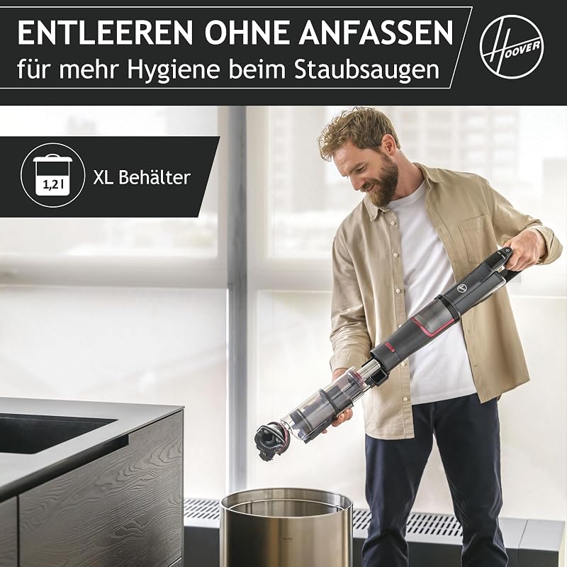 HFX Akku Staubsauger mit LED-Licht, bis 120 m² saugen I Staubsauger kabellos mit Corner Genie™ zum Reinigen von Ecken & Kanten I mit Anti-Twist gegen Verheddern eingesaugter Haare [HFX10H]