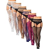Jadive 6 Pairs Women Plus Size Fishnet Thigh High Stockings Suspender Garter Belt Lingerie Pantyhose Tights for women