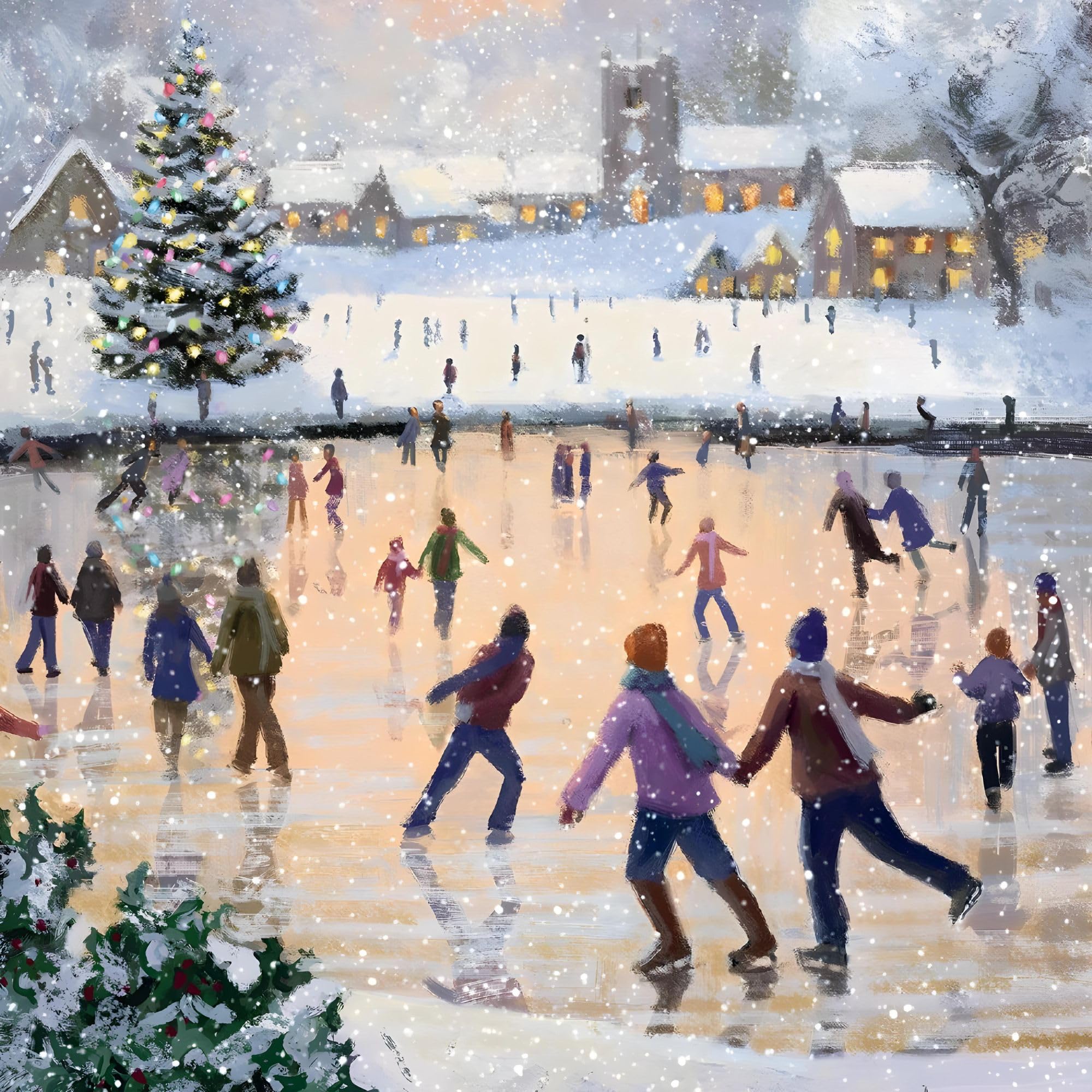 Charity Christmas Cards Pack of 8 - BHF, Marie Curie, Mind, NSPCC, Shelter - Ice Skating - Festive Artistic Design - Eco-Friendly - Made in the UK