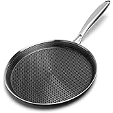 Vegoran Stainless Steel Crepe Pan,11 inch Nonstick Crepe Pan, Coating Flat Skillet Pancake Pan, Non Stick Honeycom Pizza Tawa Dosa Tortilla Griddle Pan, Induction Compatible, PFOA Free (11 Inch)