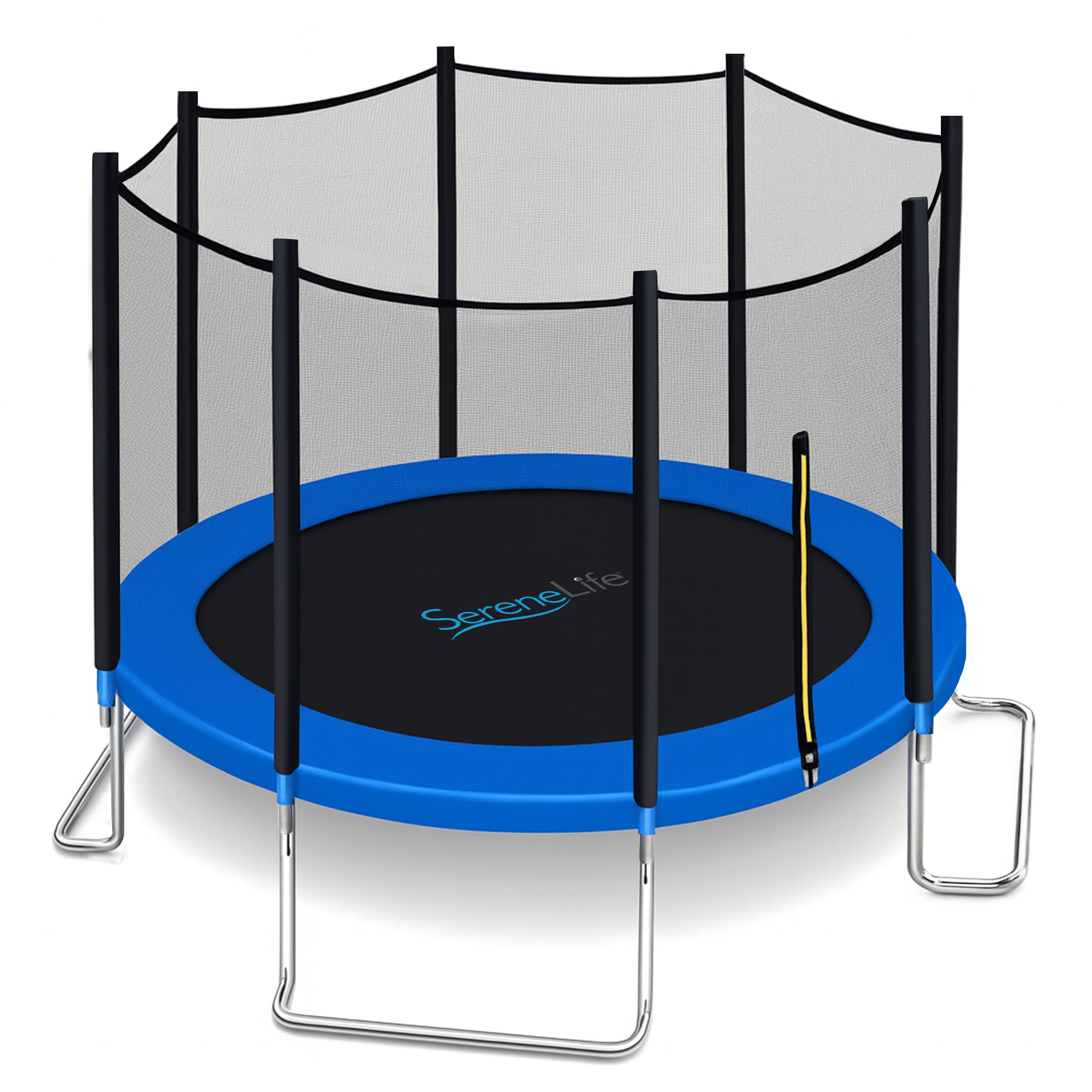 Photo 1 of SereneLife 8FT Trampoline Outdoor – Heavy-Duty Backyard Trampoline for Kids and Adults with Wide Jumping Surface, Stable L-Shaped Legs, Safety Net, ASTM Approved, Supports 264 lbs., 96 x 94 IN