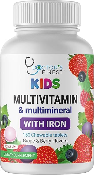 Amazon Com Doctors Finest Multivitamin Multimineral W Iron Chewables For Kids Vegetarian Gmo Free Gluten Free Great Tasting Grape Berry Flavors Pectin Chews W Vitamins A B