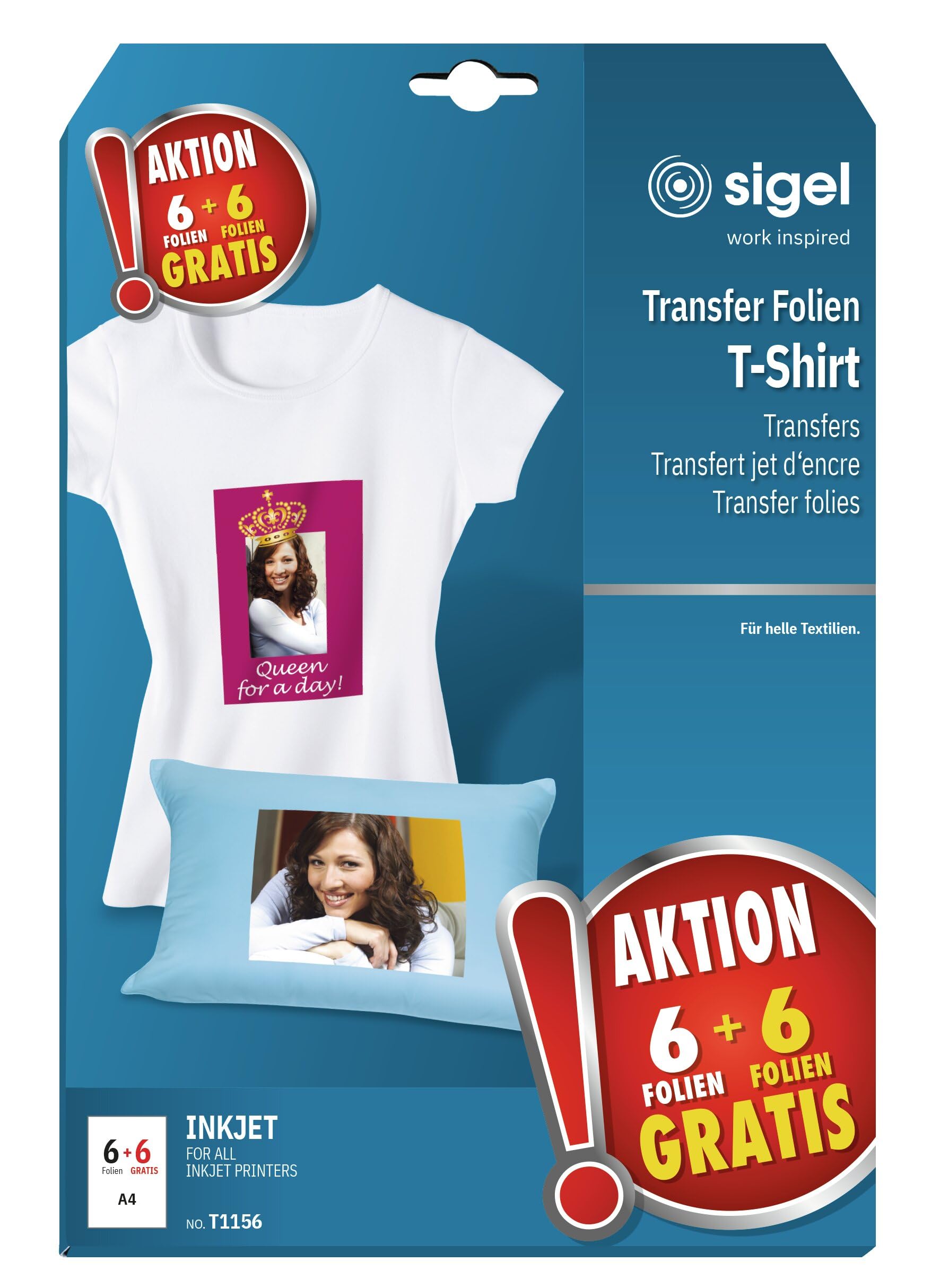 SIGEL T1156 Inkjet T-Shirt Transfer for White Textile, A4, 12 sheets