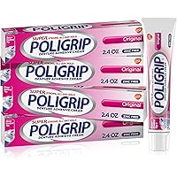 Super Poligrip Original Denture Adhesive Cream, Zinc Free Denture Cream for Dentures - 2.4 Ounces (Pack of 4)
