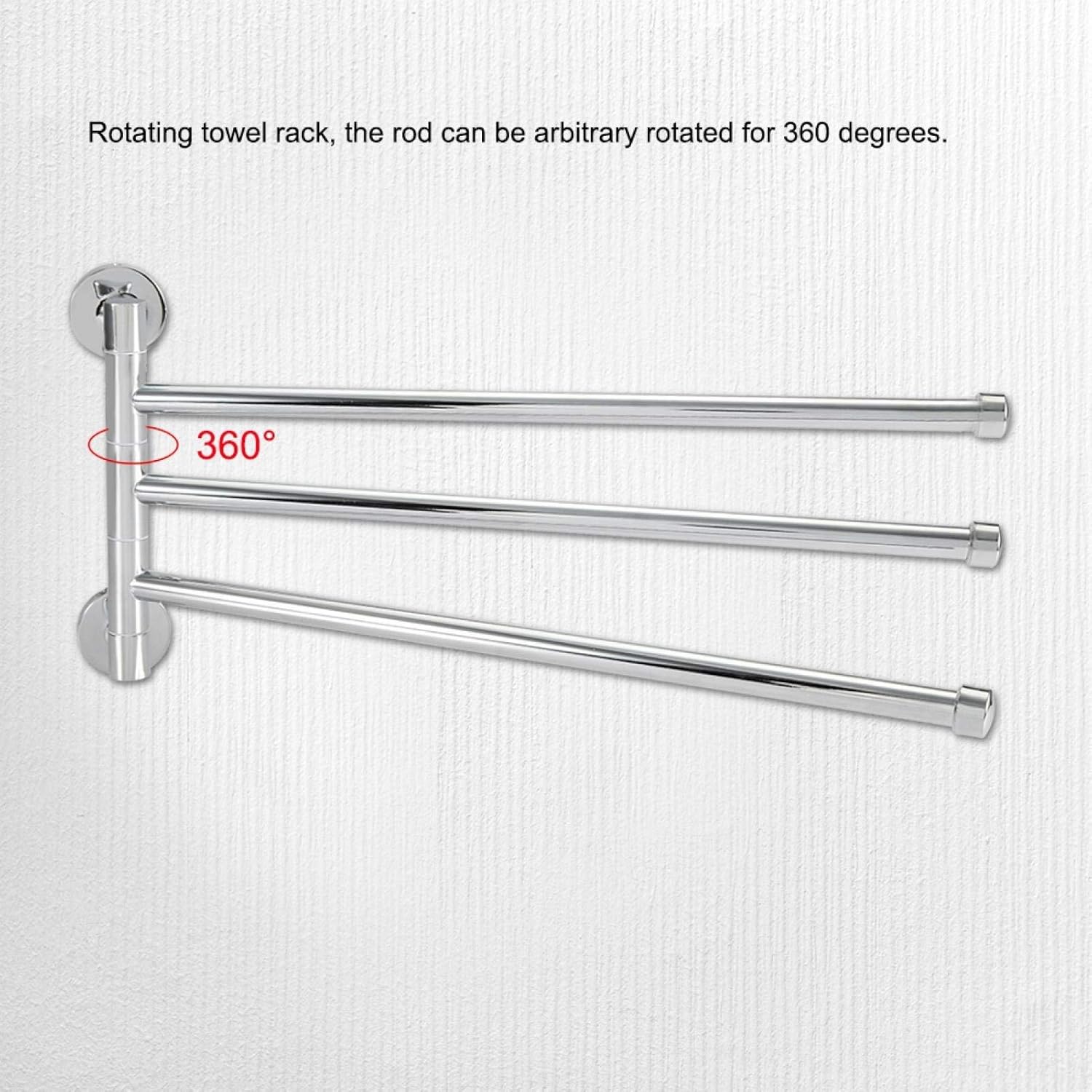 Zerodis Swivel Towel Rail,Stainless Steel Wall Mounted Multiple Arm 360° Rotating Towel Holder Rack Swing Out Towel Hanger Shelf for Kitchen Toilet and Bathroom(3 Arms) - Image 4