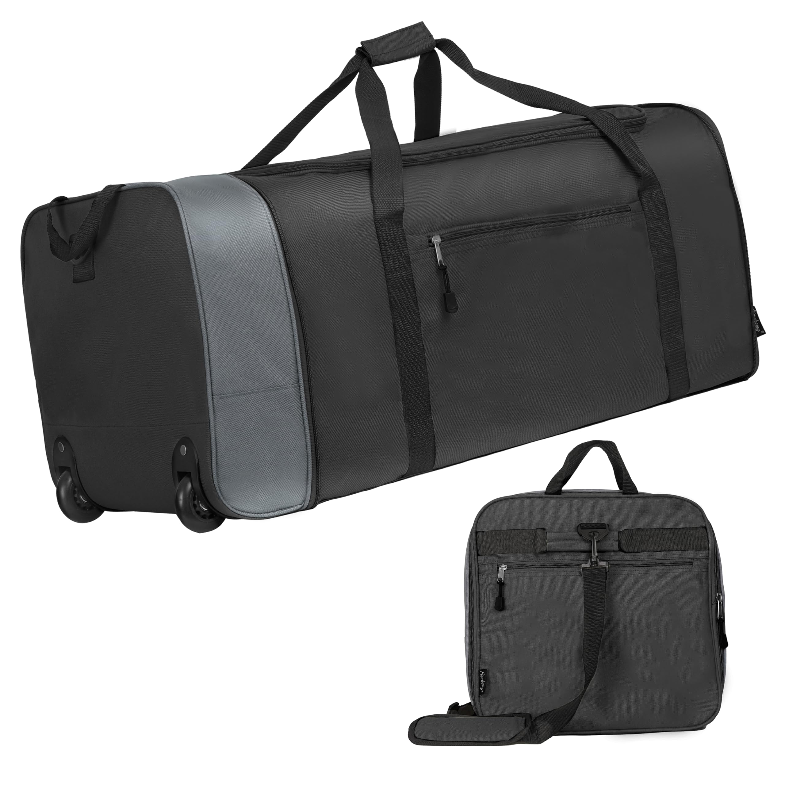 Photo 1 of ***(HEAVILY USED/ MINOR DAMAGE)***Finnhomy 100L Foldable Rolling Duffel Bag with 2 Wheels, Light Weight Travel Duffel bag with Large Loading Capacity, 32 inch Rolling Duffel bag with Shoulder Strap for Travel Camping Sports