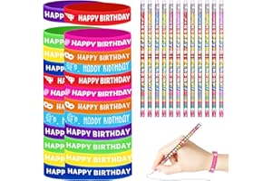 emzrivo 48 Pcs Happy Birthday Pencils Set 24 Happy Birthday Pencils Birthday Pencils 24 Happy Birthday Silicone Bracelets Rubber Wristband Happy Birthday Party Favors Bulk Birthday Classroom Gifts
