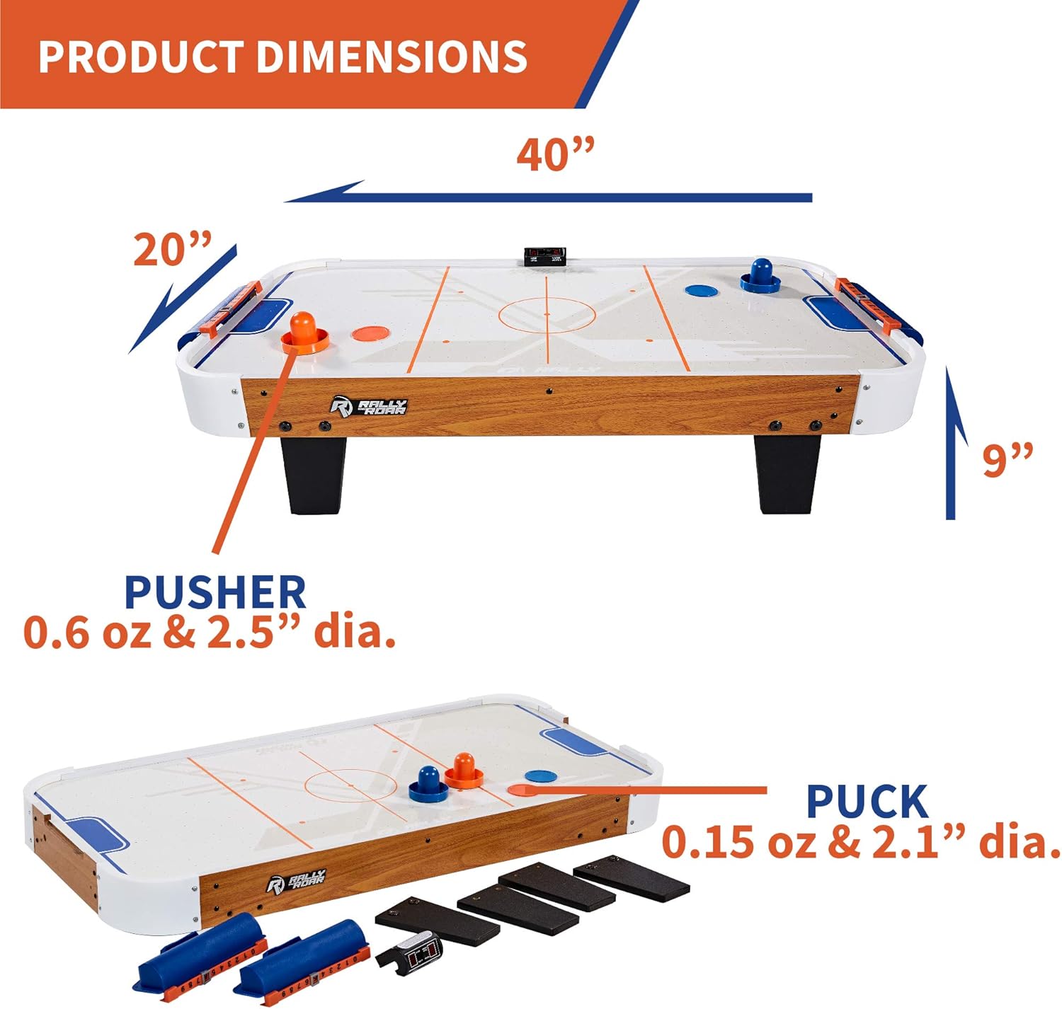 Rally and Roar Tabletop Air Hockey Table, Travel-Size, Lightweight, Plug-in - Mini Air-Powered Hockey Set with 2 Pucks, 2 Pushers, LED Score Tracker - Fun Arcade Games and Accessories : Sports & Outdoors