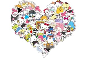 FCELERY 50 Pcs My Melody and Kuromi Stickers, Hello Kitty Kitty Stickers Pompompurin Keroppi Sticker, Cute Sticker Japanese Kawaii Decals for Kids Teens Adults(SLO)