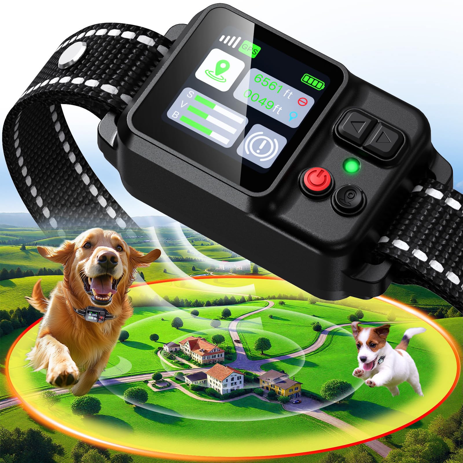 Photo 1 of PRTRFLC GPS Wireless Dog Collar Fence System,Invisible Electric Fence for Dogs,Adjustable Range 49-6561ft,3 Training Mode,Rechargeable,Waterproof,Pet Containment System for Outdoor Use (Black)
