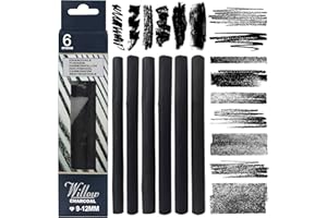 Dlicoda Willow Charcoal Sticks, Jumbo Willow Charcoal Pencils for Artists, Beginners, Students, Natural Charcoal Stick for Sketching, Drawing, and Shading (9-12MM | 6 Sticks)