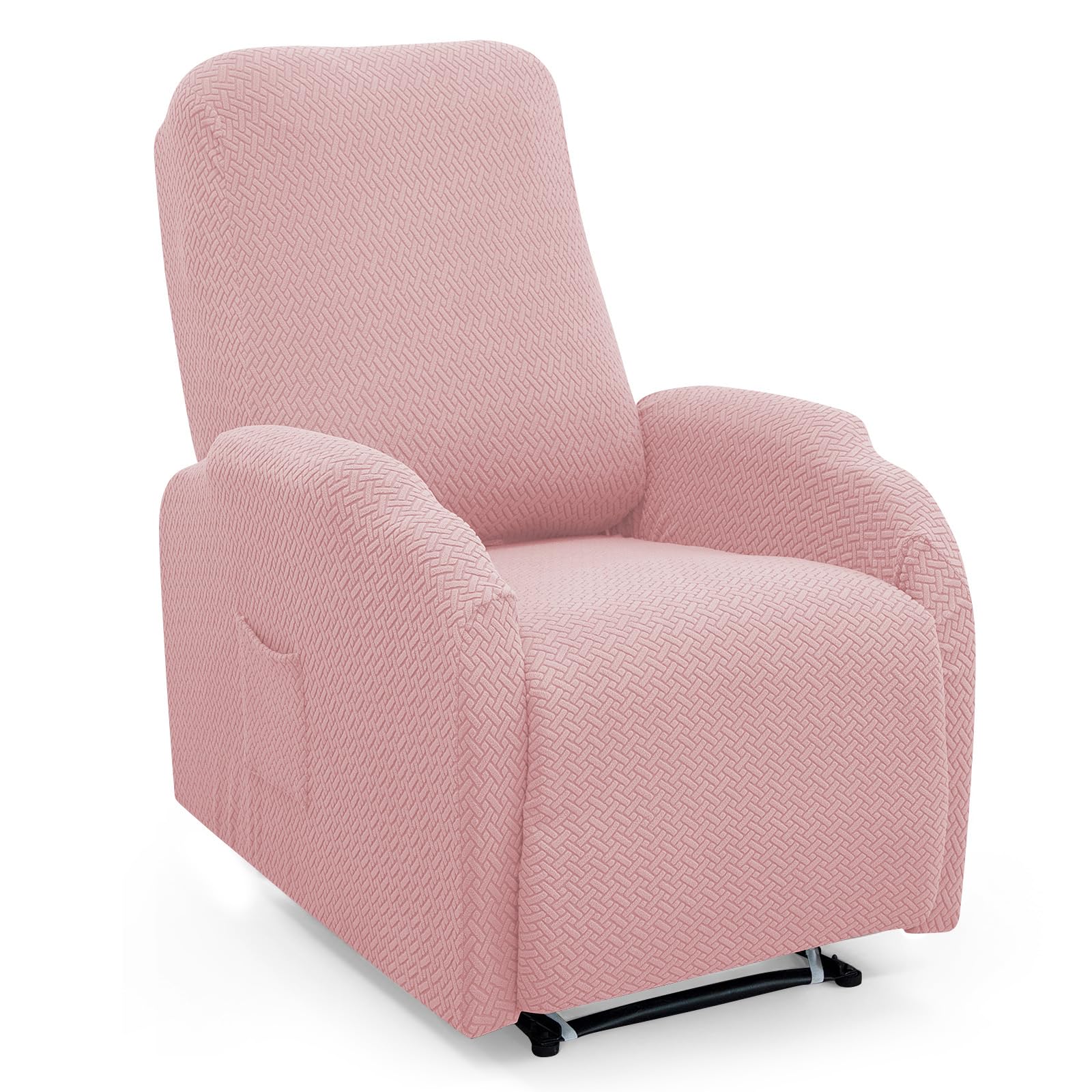 Twill Recliner Chair Covers, Stretch Polyester Spandex Recliner Cover 4 Pieces, Reclining Chair Cover with Elastic Side Pocket, Armchair Cover for Living Room(Pink)