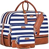 Weekender Bag for Women, Large Overnight Bag Canvas Travel Duffel Bag Carry On Tote with Shoe Compartment 21" 3Pcs Set