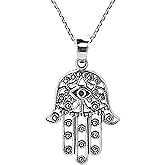 AeraVida Henna Hamsa Hand of Fatima with Evil Eye .925 Sterling Silver Pendant Necklace