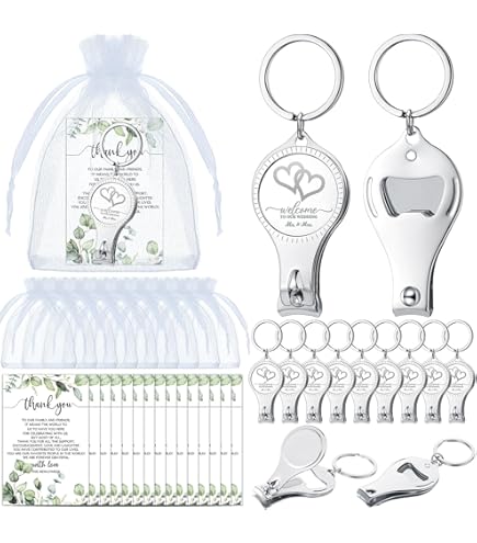 Aokbean 50pcs Vintage Skeleton Key Bottle Openers Wedding Favor Souvenir Gift Set Pillow Candy Box Escort Thank You Tag French Ribbon (Rose Gold) In