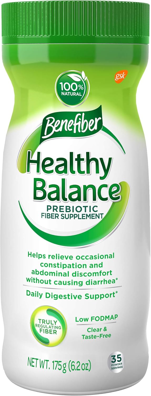 Benefiber Healthy Balance Daily Prebiotic Dietary Fiber Supplement Powder for Digestive Health, Clear and Taste-Free, 35 Servings of Fiber Powder, 6.2 oz: Health & Personal Care