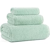 MICROFI Ring Spun Terry Microfiber Bath Towel Set, 3 Piece, Oversize, Quick Dry, Lint Free, Includes Bath, face, and Hand Towels (Green)