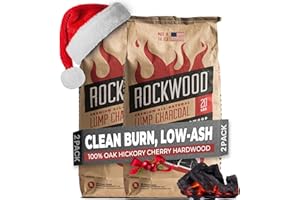 Rockwood Premium Hardwood Lump Charcoal – Oak, Hickory & Cherry Blend for Restaurant Quality Barbecue Smoking & Grilling – Smoky Flavor BBQ, Clean Burning for Kettle & Kamado Grills – 20lbs (2 Packs)
